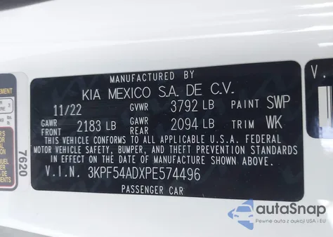 2023 Kia Forte Gt-Line из США, поврежденный, VIN 3KPF54ADXPE574496